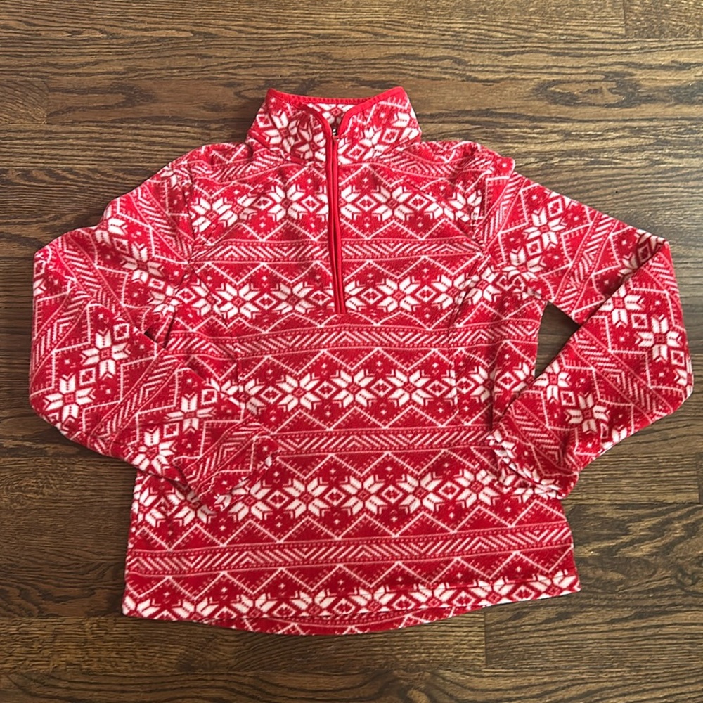 Lands’ End Red Snowflake 1/4 Zip Fleece❄️